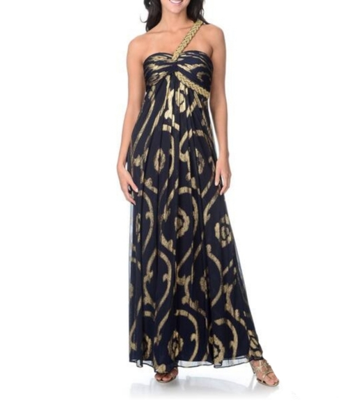 Betsy & Adam Dresses & Skirts - Betsy & Adam One Shoulder Gold Foil Print Dress